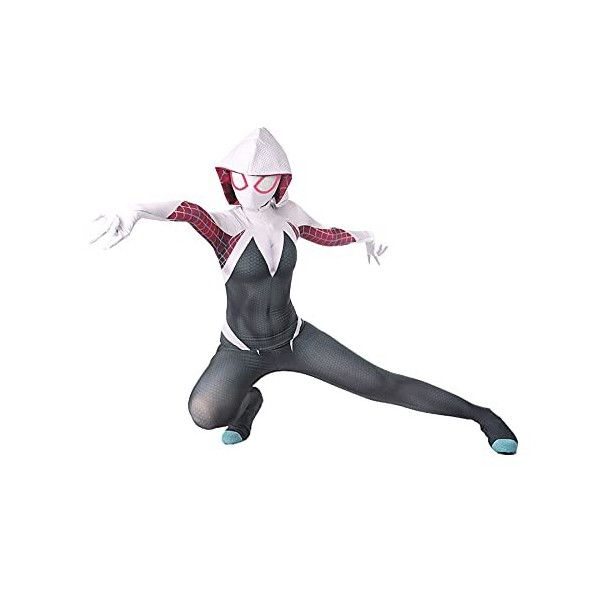 Berrysun Super-héros Gwen Spiderman Body Halloween Déguisement Fête Combinaison Accessoires De Film À Capuche Unisexe Filles 