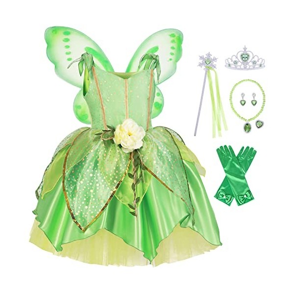 Foanja Tinkerbell Déguisement Robe avec Ailes Filles Fées Tinkerbell Tulle Paillettes Robes de Soirée Cosplay Halloween Carna