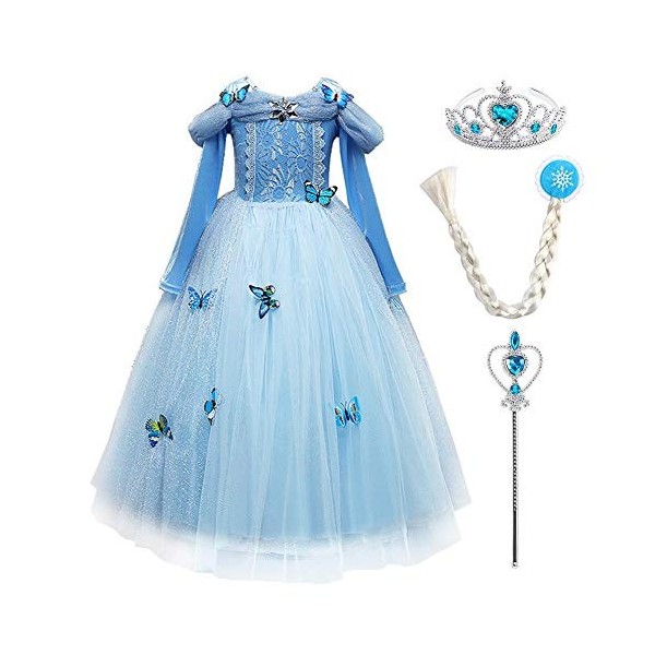 OBEEII Costume de Cendrillon pour enfant - Robe de princesse pour fille - Costume de carnaval - Cosplay - Fête Halloween - 3 