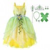 IBTOM CASTLE Costume Prinecss Tiana pour filles, robe Tiana pour enfants Cosplay Party Carnaval Fancy Dress Up Costume de la 