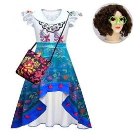 BINGFENG Enfants Mirabel Costume Cosplay Mirabel Hauts et Jupes Sac et Lunettes Accessoires Déguisement Halloween Carnaval An