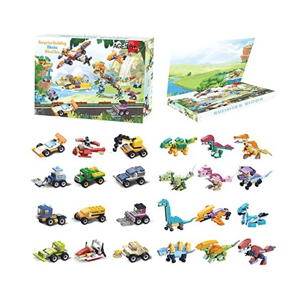 KETOY Calendrier de lAvent 2023 pour enfants - 24 jouets de Noël avec voiture - Insectes - Animaux dinosaures - Briques de c