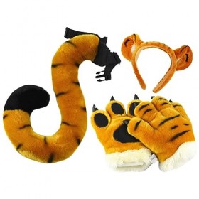 Beaupretty Lensemble De Costumes De Tigre Comprend Un Bandeau Doreille De Tigre Des Gants De Tigre Et Un Kit De Déguisement