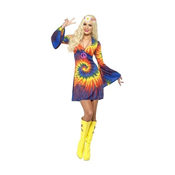 NET TOYS Robe Hippie années 70 S 38/40 Costume de Baba Cool Vintage années 60 Flower Power Robe pour Femme soirée à thème rét
