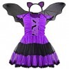 YiZYiF Enfant Fille Halloween Déguisement de Chauve-souris Robe de Princesse Batte Robe de Soirée + Serré-tête + Ailes Cospla