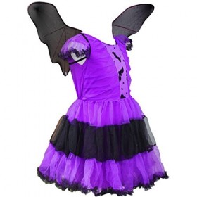 YiZYiF Enfant Fille Halloween Déguisement de Chauve-souris Robe de Princesse Batte Robe de Soirée + Serré-tête + Ailes Cospla