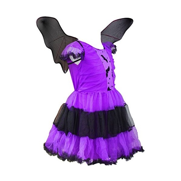 YiZYiF Enfant Fille Halloween Déguisement de Chauve-souris Robe de Princesse Batte Robe de Soirée + Serré-tête + Ailes Cospla