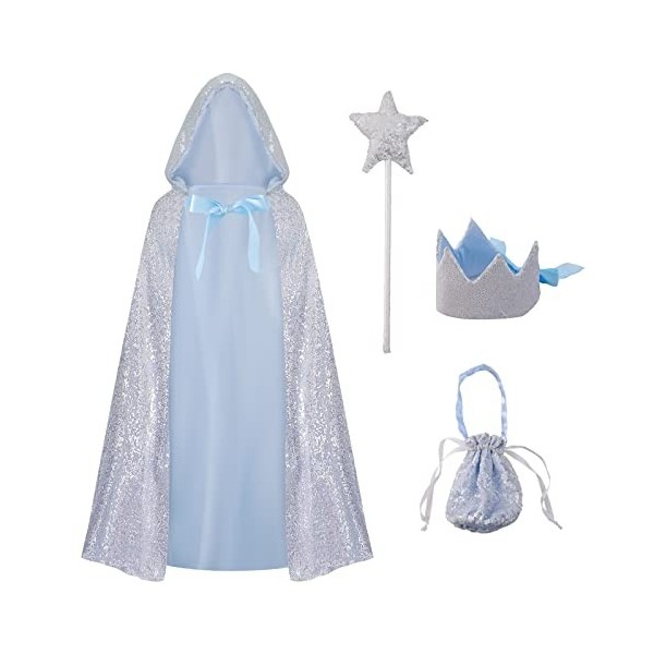 LIKUNGOU Princesse Capuche Cape pour Petites Filles Flash Couronne Halloween Noël Cosplay Accessoires Cadeau pour Enfants Ar