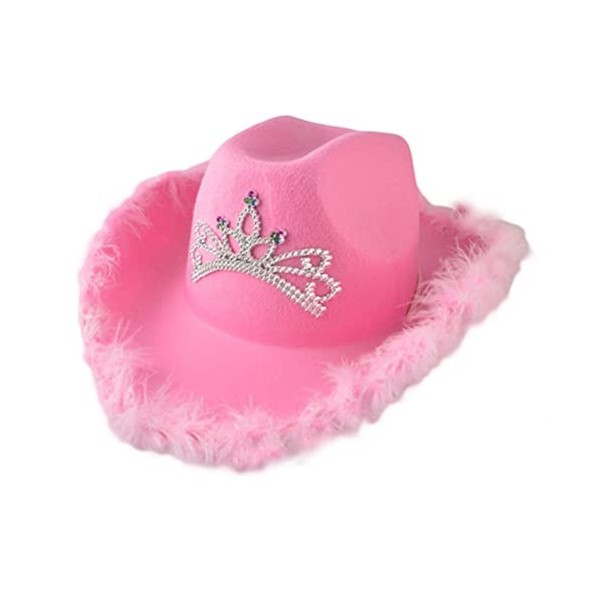 Tumnea Chapeau de cowboy en feutre rose avec cordon de serrage pour cosplay fête accessoire de jeu pour femmes