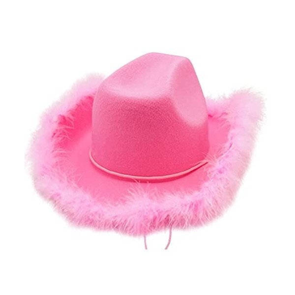 Tumnea Chapeau de cowboy en feutre rose avec cordon de serrage pour cosplay fête accessoire de jeu pour femmes