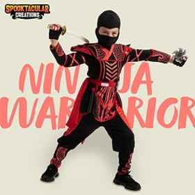 Spooktacular Creations Costume de ninja de guerrier dHalloween rouge noir pour garçons et filles, fête dhabillage dHallowe