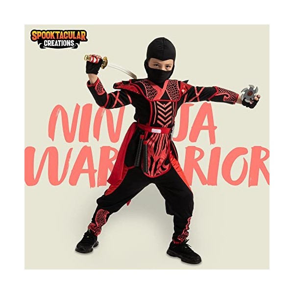 Spooktacular Creations Costume de ninja de guerrier dHalloween rouge noir pour garçons et filles, fête dhabillage dHallowe