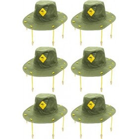 Lot de 6 chapeaux en liège australien - Chapeau vert avec badge kangourou jaune et bouchons suspendus - Accessoire de déguise