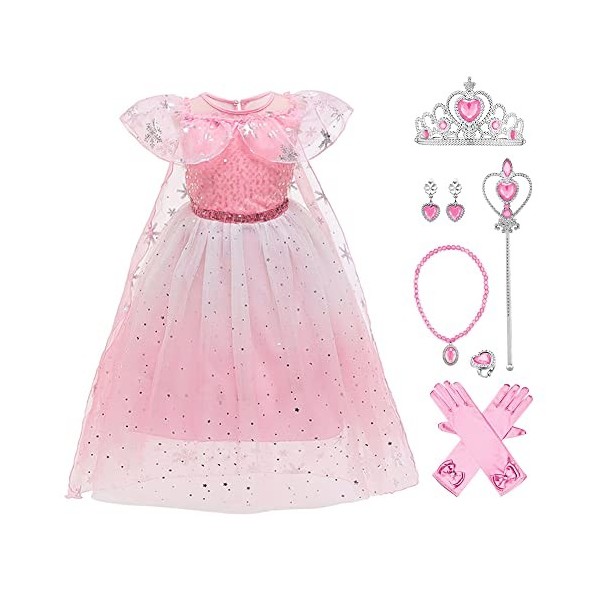 Elsa Costume pour fille Reine des Neiges 2 Princesse Robe Reine des Neiges Robe en tulle Cape avec accessoires Noël, Hallowee