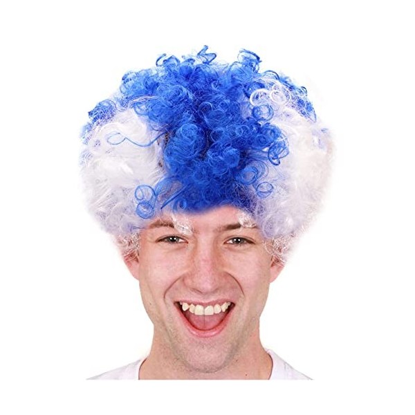 Lot de 12 perruques afro avec croix bleue - Blanches - Pour supporter de sports finlandais - Accessoires de déguisement