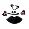 Costume de chat - chat noir - fille - tutu - bandeau - gants - queue - déguisements pour enfants - halloween - carnaval - cou