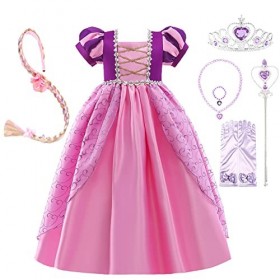 Lito Angels Deguisement Robe Costume Princesse Raiponce avec Accessories pour Enfant Fille, Taille 2-3 Ans, Manche Courte Bou