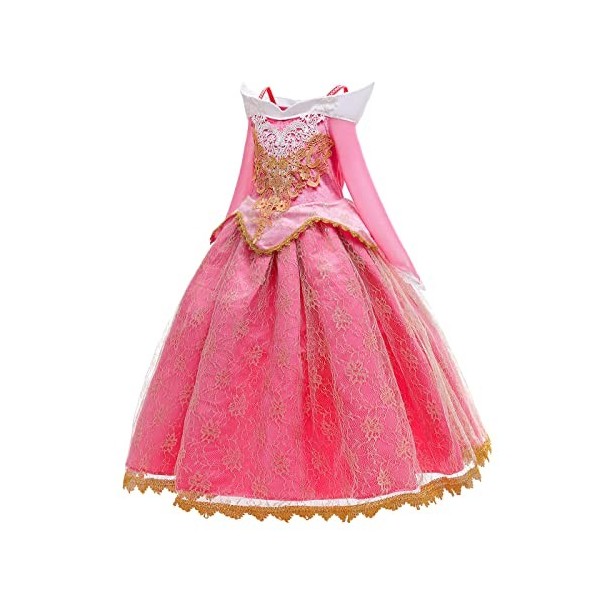 Emin Robe princesse Aurora pour fille avec accessoires pour enfant - Belle dormante - Robe de princesse - Pour Noël, annivers