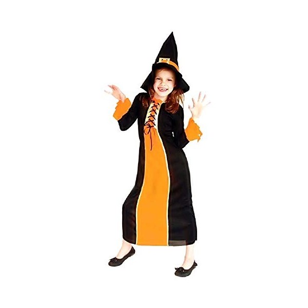 Costume de sorcière - déguisement - carnaval - halloween - musaraigne - sorcière - couleur - orange - fille - taille l - 7/8 