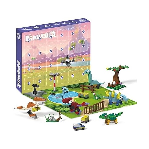 BEAUUP Calendrier de lAvent 2022, 24 blocs de serrage dinosaures pour calendrier de lAvent Lego 2022, 12 petits dinosaures 