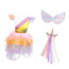 Adorainbow 3 Pièces Tutu Bandeau pour La Fête Tulle Ailes Couches Robe Arc-en-Jupe Enfants Costume Licorne avec Danse Coiffe 