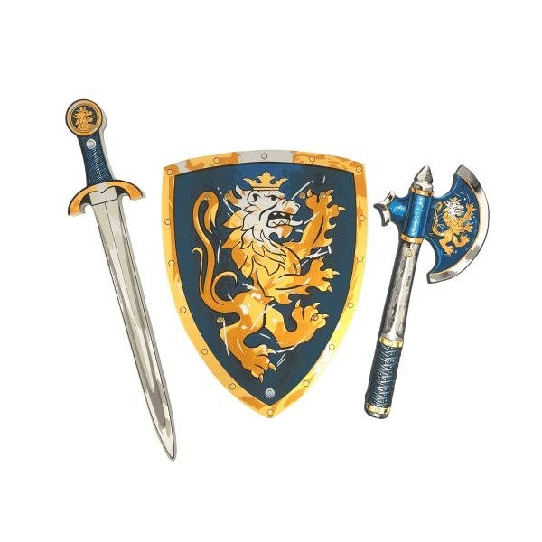 Liontouch - Chevalier Noble, Épée de Jeu, Bouclier et Hache pour Enfants en Bleu | Imitation médiévale en Mousse avec Le thèm