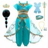 AISHANGYIDE Fille Deguisement Princesse Jasmine, Robe de Aladdin Princesse avec Perruque Bandeau Accessoires, Enfants Anniver