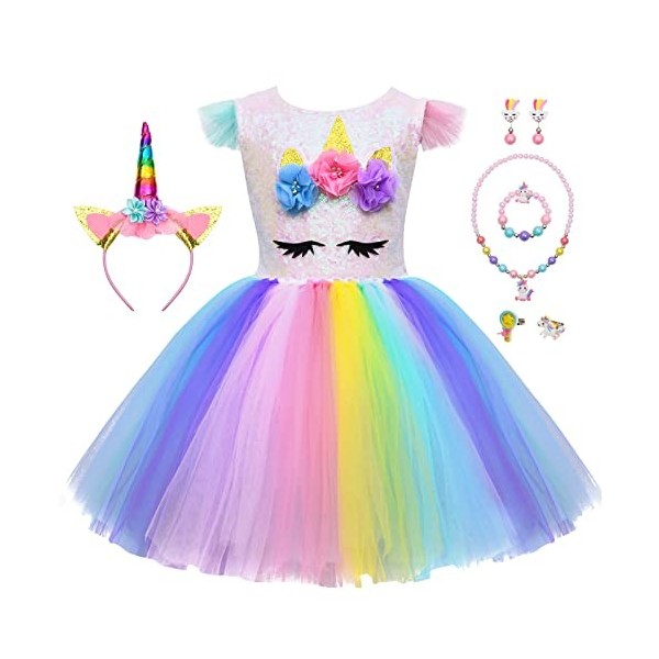 Costume de licorne avec robe et bandeau pour fille de 3 à 10 ans - Rose -  5-6 ans : : Jeux et Jouets