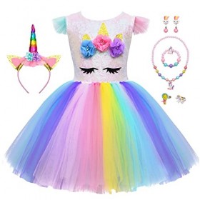 Tacobear Déguisement Licorne Fille Robe Licorne Enfant avec Serre Tête Licorne Bracelet Licorne Collier Robe Princesse Licorn