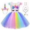 Tacobear Déguisement Licorne Fille Robe Licorne Enfant avec Serre Tête Licorne Bracelet Licorne Collier Robe Princesse Licorn