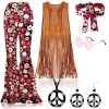 Yuragim costume hippie ensemble femme avec gilet à franges pantalon à pattes deph accessoires hippie femme costume années 7