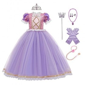 MYRISAM Costume de princesse Raiponce pour Halloween, déguisement de Sofia, avec gants, perruque pour cheveux, ensemble dacc