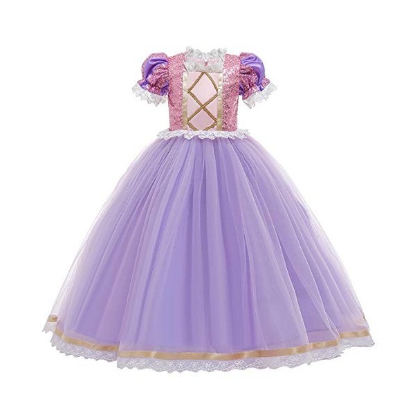 MYRISAM Costume de princesse Raiponce pour Halloween, déguisement de Sofia, avec gants, perruque pour cheveux, ensemble dacc