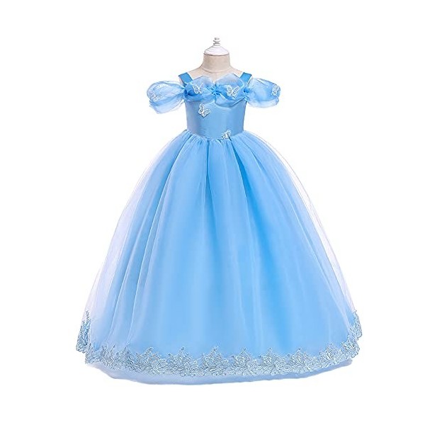 Cendrillon Costume Fille Enfant Cendrillon Princesse Robe Papillon Tulle Longue Robe de Bal Halloween Noël Carnaval Anniversa