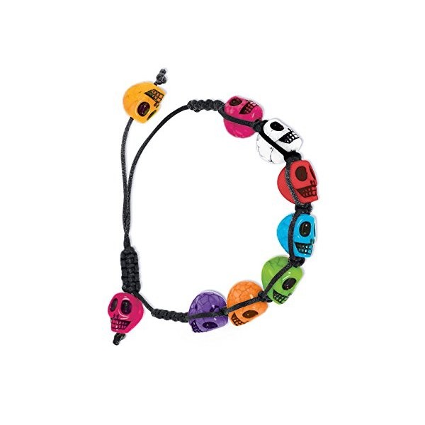 COOLMP Lot de 12 - Bracelet Multicolore Dia de Los Muertos - Taille Unique - Accessoires de fête, Costume, déguisement, Jeux,