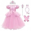 IWEMEK Robe Cendrillon pour fille + accessoires,Costume de princesse pour conte de fées,Cosplay,Halloween,Carnaval,Noël,Anniv