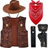 BBTO Set dAccessoires de Costume de Cow-Boy Unisexes Chapeau de Cowgirl Bandana de Cowboy Jouet Pistolets à Gilet Marron ave