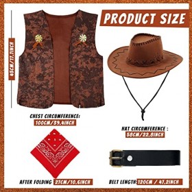 BBTO Set dAccessoires de Costume de Cow-Boy Unisexes Chapeau de Cowgirl Bandana de Cowboy Jouet Pistolets à Gilet Marron ave