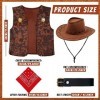 BBTO Set dAccessoires de Costume de Cow-Boy Unisexes Chapeau de Cowgirl Bandana de Cowboy Jouet Pistolets à Gilet Marron ave