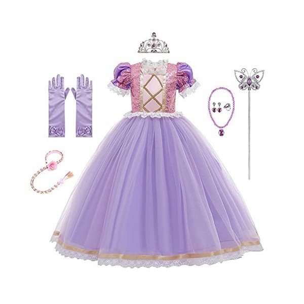 REXREII Costume de Raiponce Princesse Sofia pour fille - Robe de bal avec accessoires - Violet - Small