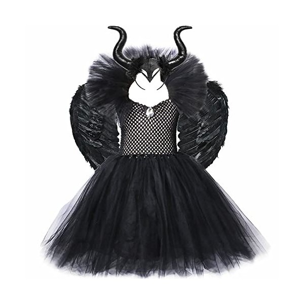 Hongsuny Filles Halloween diable robe avec accessoires enfants diable Halloween Costumes robe en tulle déguisement tenue sorc