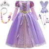 Foanja Fille Déguisement Cosplay Raiponce Paillettes Manches Longues Robe de Princesse et Perruque Accessoires pour Halloween