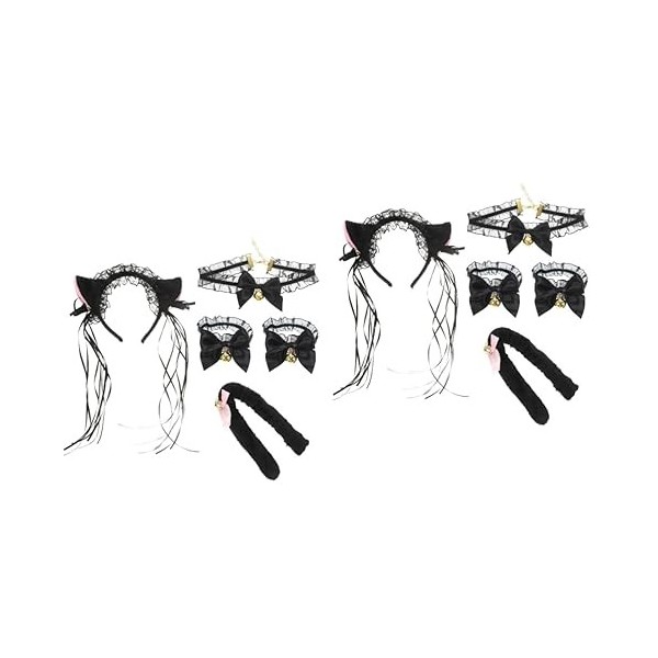 TOYANDONA 5 Ensembles Oreilles De Chat Queue Bandeaux Noirs Accessoires Pour Cheveux Noirs Tenue Costume De Costumes De Cospl