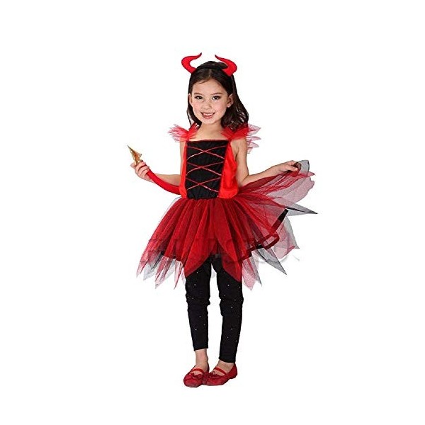 Costume de diable - déguisement - carnaval - Halloween - diable - démon - infernal - couleur rouge - fille - taille L - 6/7 a