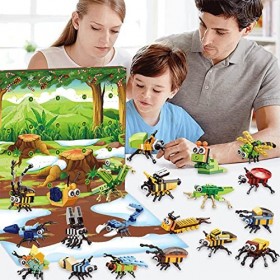 ARMD Calendrier de lAvent 2022 pour enfants, 24 blocs de construction dinsectes, jouets de Noël, compatibles avec Lego
