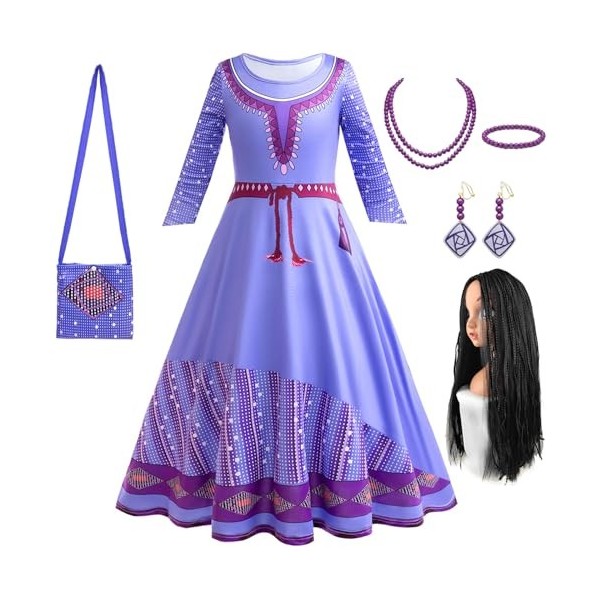 Foanja Asha Déguisement avec Cape Fille Cosplay Film Wish Princesse Asha Ballerine Robe de Princesse et Accessoires Fancy Dre