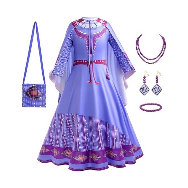 Foanja Asha Déguisement avec Cape Fille Cosplay Film Wish Princesse Asha Ballerine Robe de Princesse et Accessoires Fancy Dre