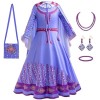 Foanja Asha Déguisement avec Cape Fille Cosplay Film Wish Princesse Asha Ballerine Robe de Princesse et Accessoires Fancy Dre