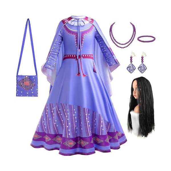 Foanja Asha Déguisement avec Cape Fille Cosplay Film Wish Princesse Asha Ballerine Robe de Princesse et Accessoires Fancy Dre