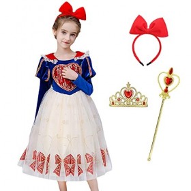 AISHANGYIDE Filles Deguisement Robe Princesse Blanche Neige avec Accessoires Manches Longues Enfant Robe de Princesse Anniver